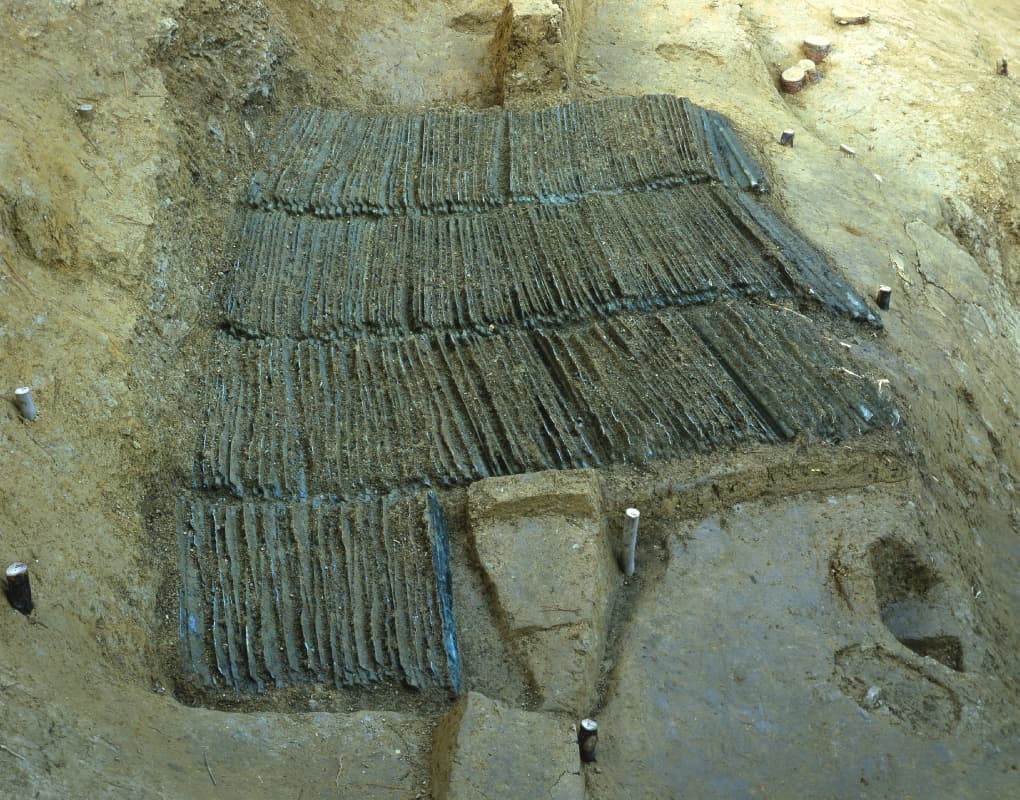 荒神谷遺跡 銅剣358本が一度に出土した写真